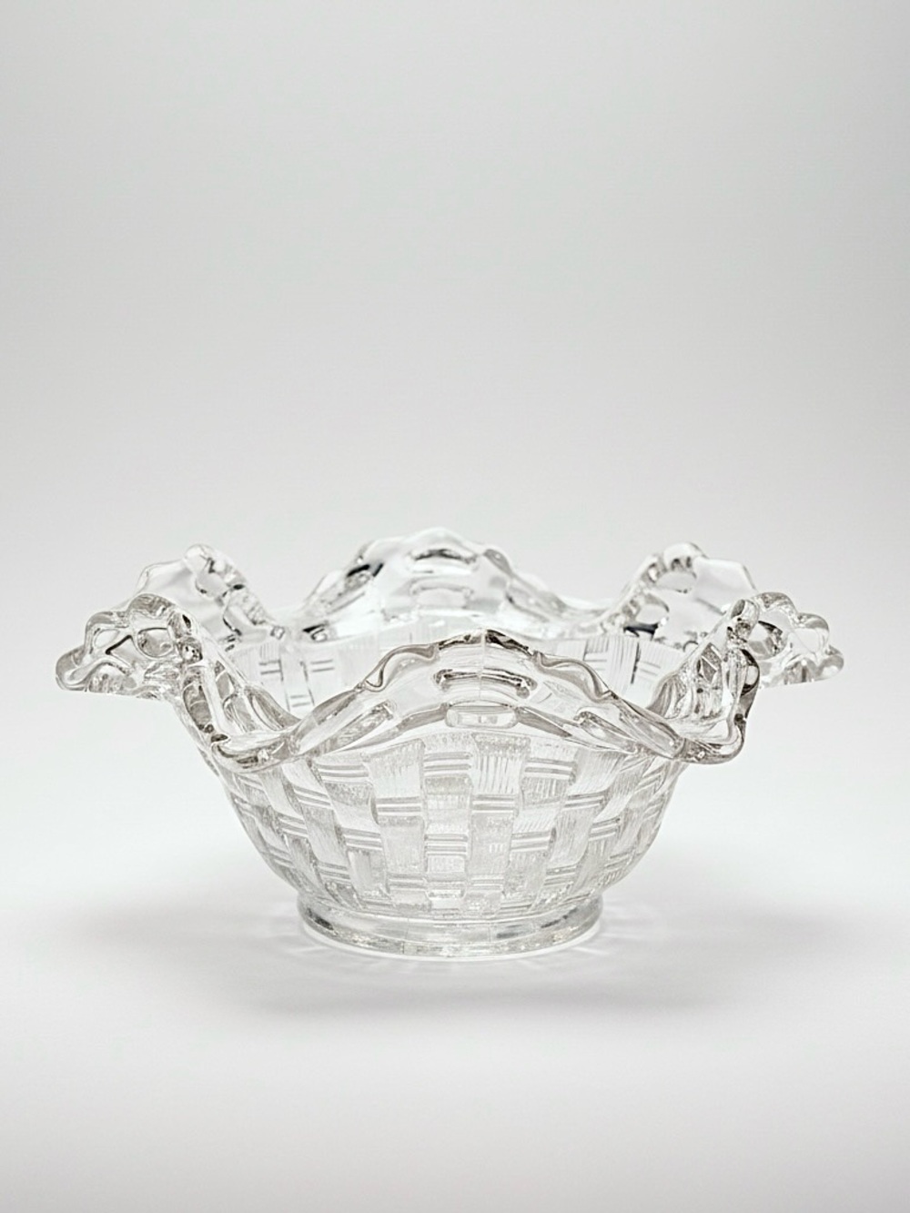Fenton Clear Glass Basketweave Open Edge Ruffled Candy Dish Bowl Vintage - Picture 5 of 5